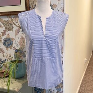 J. Crew Blue and White Pinstriped Cap Sleeve Blouse